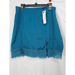 Naked Zebra Teal Blue Lace Trim Slit‎ Mini Skirt Size L NWT